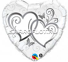 Шар сердце «Переплетенные серебрянные сердца»