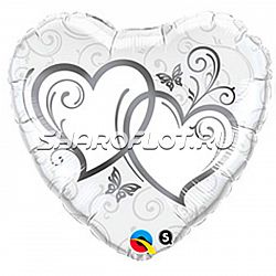 Шар сердце «Переплетенные серебрянные сердца»