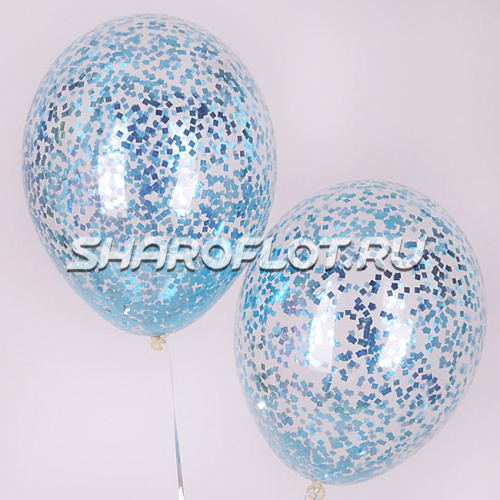 Прозрачные шары с голубым конфетти 30см Прозрачные шары с голубым конфетти 30см