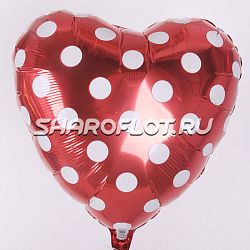 Сердце Красное Горох Белый 40см