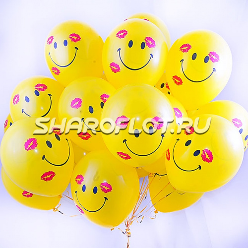 Шары Смайлы в поцелуях 30см