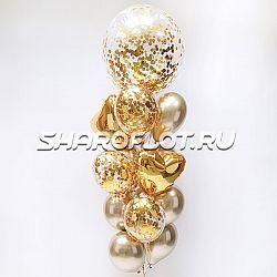 Букет золотой с большим шаром с конфетти