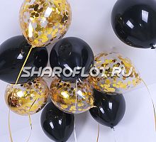 Шарики Черные Золото конфетти 30см