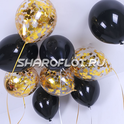 Шарики Черные Золото конфетти 30см