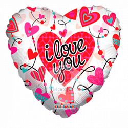 Воздушный шарик из фольги Сердце с орнаментом прозрачный