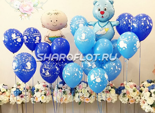 Украшение на выписку мальчика с мишкой