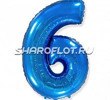 Шар Цифра 6 Синяя 85см