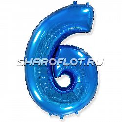 Шар Цифра 6 Синяя 85см