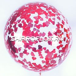 Большой шар с красным конфетти сердце 70см