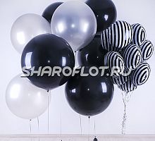 Зебровый фонтан с черными и серебрянными шарами