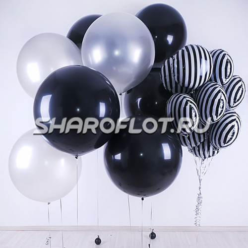 Зебровый фонтан с черными и серебрянными шарами