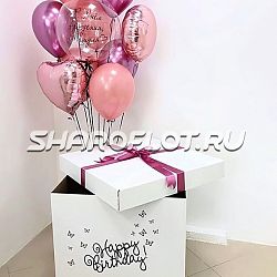 Коробка сюрприз с розовыми шарами