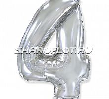 Шар Цифра 4 Серебро 85см