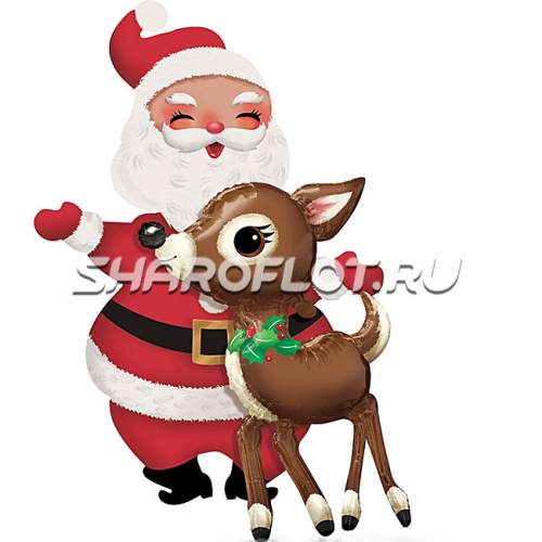 Ходячий шар Санта с Оленем 145см