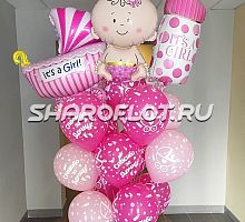 Букет розовых шаров с пупсом