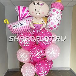 Букет розовых шаров с пупсом