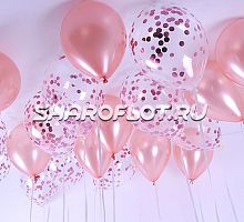 Шарики Розовое золото и конфетти 30см