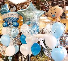 Фонтаны из шаров на выписку мальчика