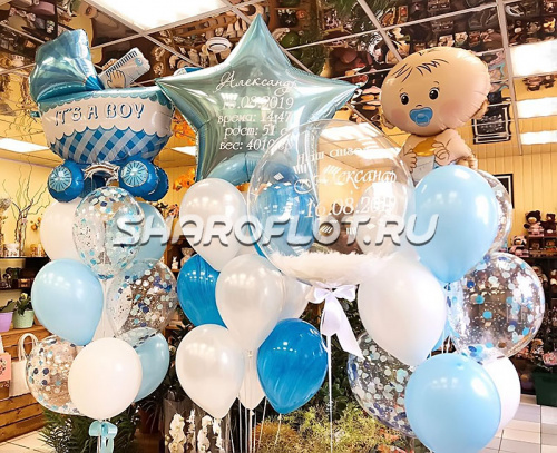 Фонтаны из шаров на выписку мальчика