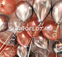 Шарики серебряные, розовое золото, прозрачные 30см