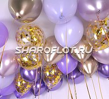 Шарики с гелием Фиолетовые Золото 30см