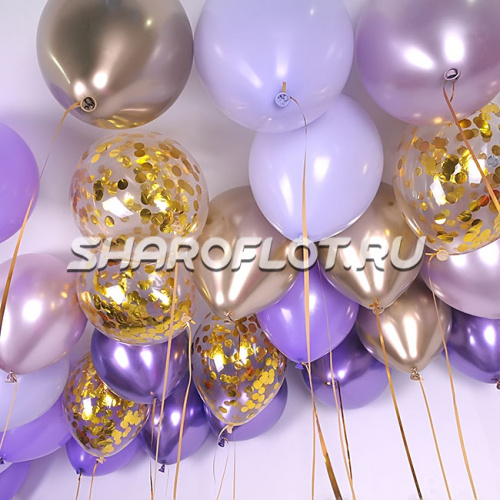 Шарики с гелием Фиолетовые Золото 30см