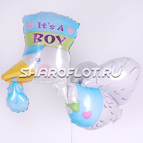 Шар Аист принес мальчика 3Д 80см