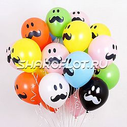 Шары Смайлы Усы 25шт