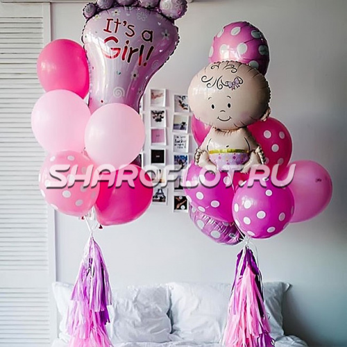 Букет воздушных шаров на выписку девочки