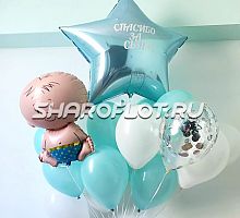 Букет с пупсом на выписку мальчика