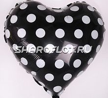 Сердце Черное Белый горох 38см
