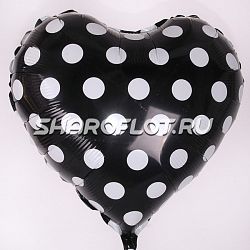 Сердце Черное Белый горох 38см
