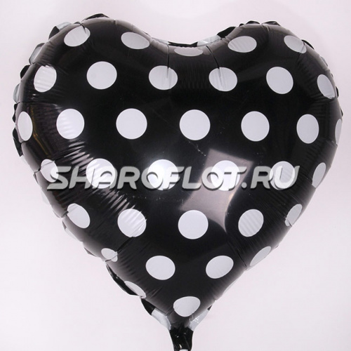 Сердце Черное Белый горох 38см