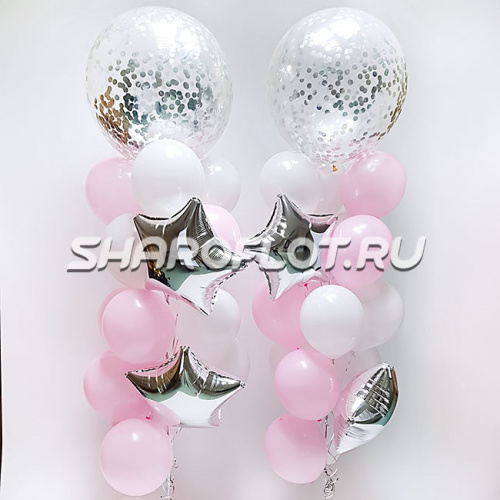 Фонтан с в розово-серебрянном цвете с большим шаром