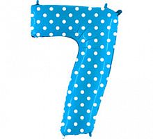 Шар Цифра 7 Голубая в горошек 85см