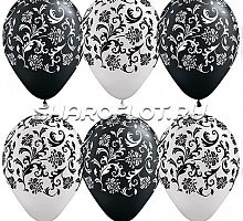 Шары Белые Черные (узор Барокко), 30см
