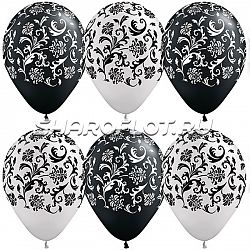 Шары Белые Черные (узор Барокко), 30см