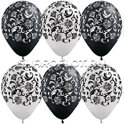 Шары Белые Черные (узор Барокко), 30см