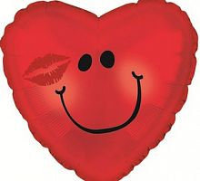 Шар Сердце Красное Смайл 45 см