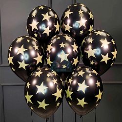 Шары Черные с Золотыми звездами 30см