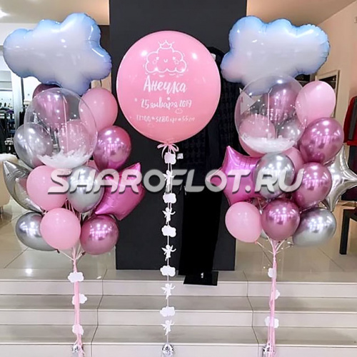 Композиция из воздушных шаров на выписку