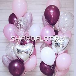 Фонтан из шаров бело сиреневые