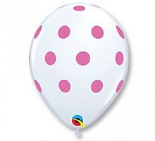 Шары Белые Горох Розовый 30см