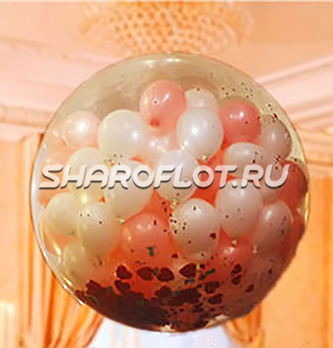 Шар-сюрприз с Свадебный бело-розовый 70см