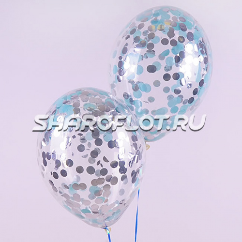 Шары с конфетти голубой серебро, 30см