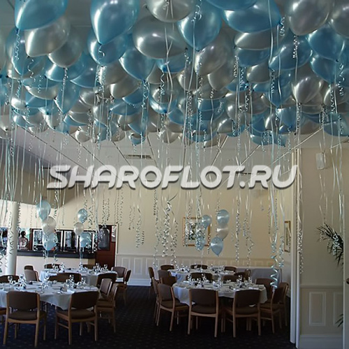 Шарики серебряные, голубые 30см