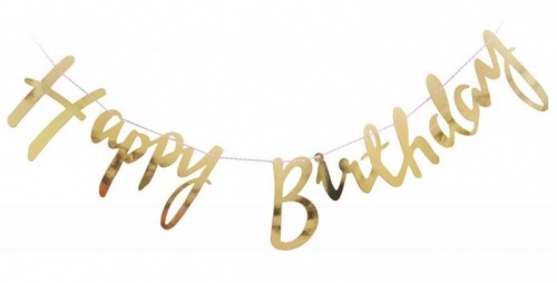 Гирлянда Happy Birthday золото 100см