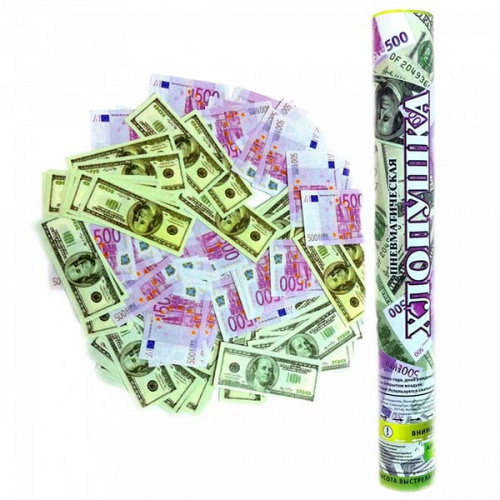 Хлопушка с конфетти Пневмо Доллары и Евро 40см