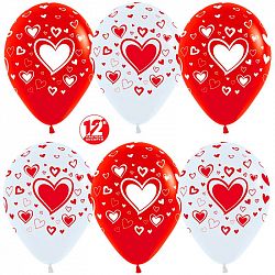 Шары Красные Белые (сердца) 30см