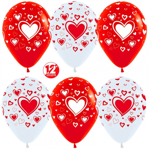 Шары Красные Белые (сердца) 30см